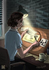 One character to shoulders + interaction with objects of medium difficulty (notebook, pen). And the second character is hip-high. A complex background. One character to shoulders + interaction with objects of medium difficulty (notebook, pen). And the second character is hip-high. A complex background.